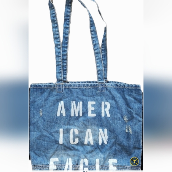 NWOT ❗️ American Eagle denim shoulder bag distressed big handbag - Picture 3 of 13